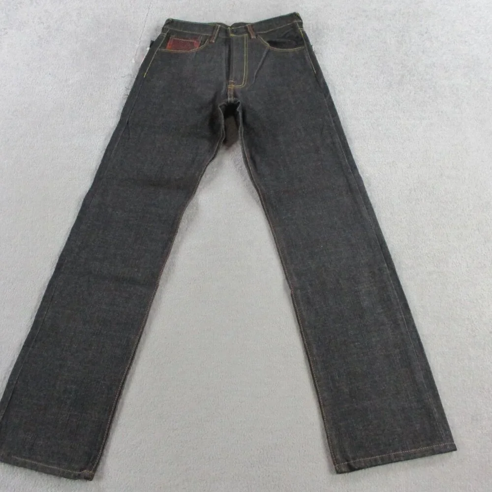 RMC Wave Jeans Mens 30 Tall 35" Inseam Black Embroidered Logo Flower Red Monkey - Picture 3 of 13